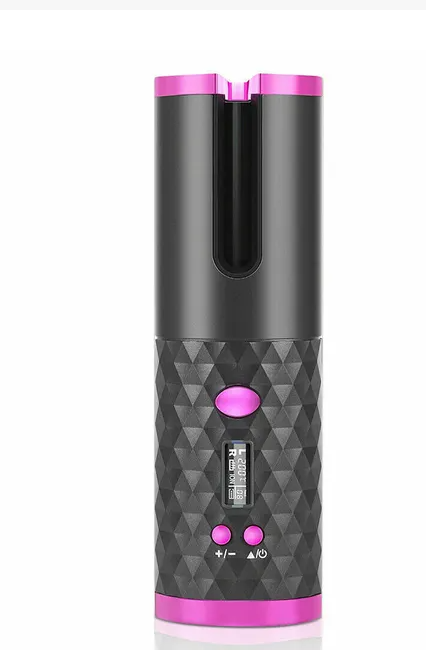 Black and magenta cordless automatic curler